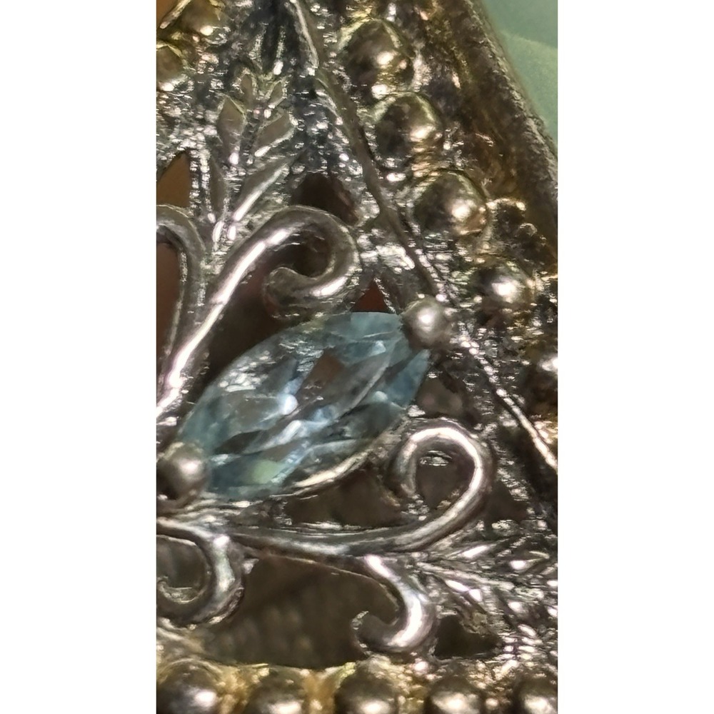 Vintage Sterling Silver Aqua Chalcedony And Blue Topaz Ring Size 6 - Picture 11 of 13
